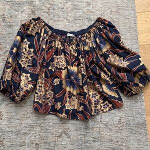 Ulla Johnson Navy and Gold Floral Blouse